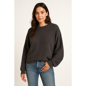 Aerie Womens Waffle Sweatshirt Medium Gray Comfy Cozy Cabincore Lumberjane Relax